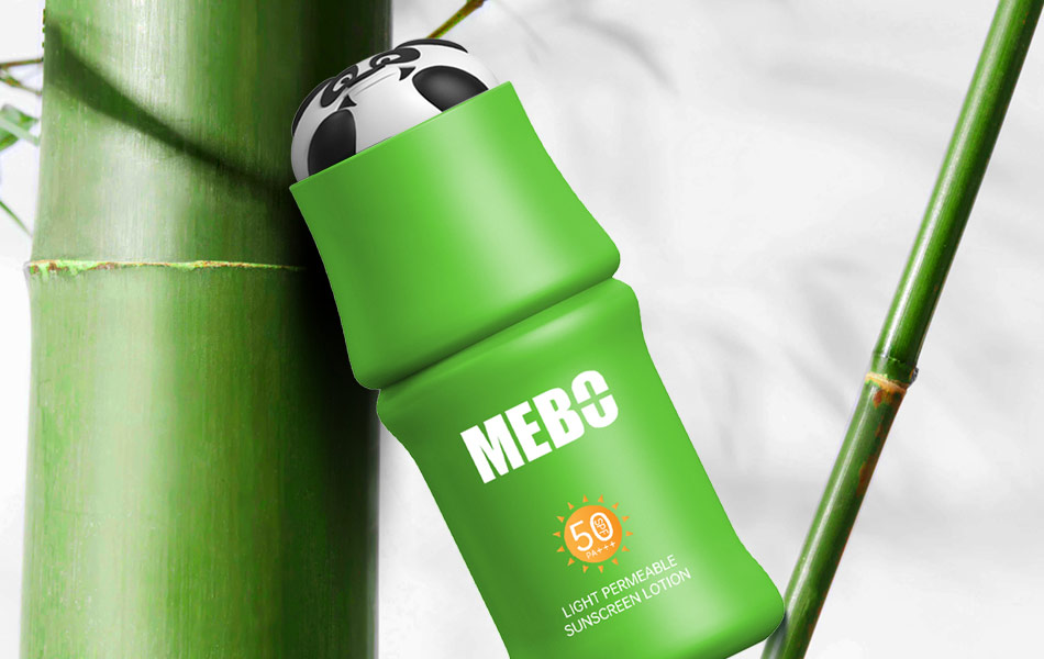 MEBO 防晒瓶盖熊猫表情造型设计 宏洛图原创国宝 IP 包装设计细节工艺