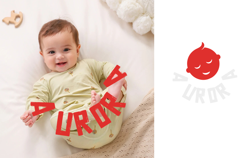 宏洛图 AURORA 婴童品牌视觉设计,手绘感 LOGO,亲和婴儿主题视觉