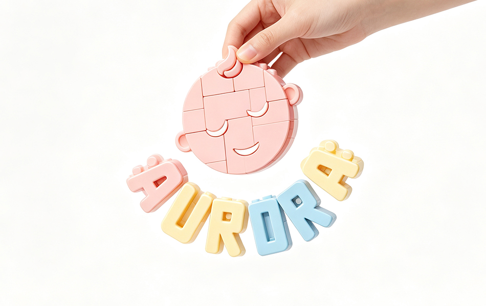 宏洛图 AURORA 品牌 LOGO 积木化创意,模块化造型呼应婴童品牌调性