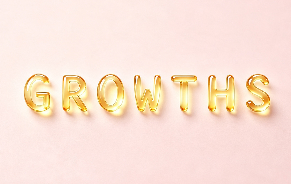 宏洛图｜GROWTHS 品牌立体字体视觉，仿软胶囊通透质感特效创意设计