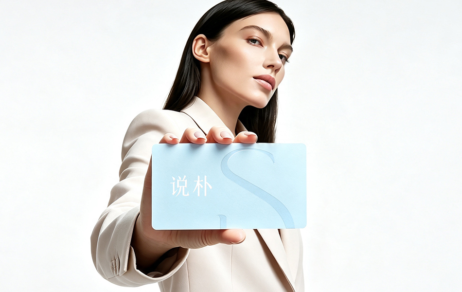 宏洛图创意卡面设计,浅蓝卡纸压印工艺,简约 S 图形搭配字体,轻奢质感会员卡视觉