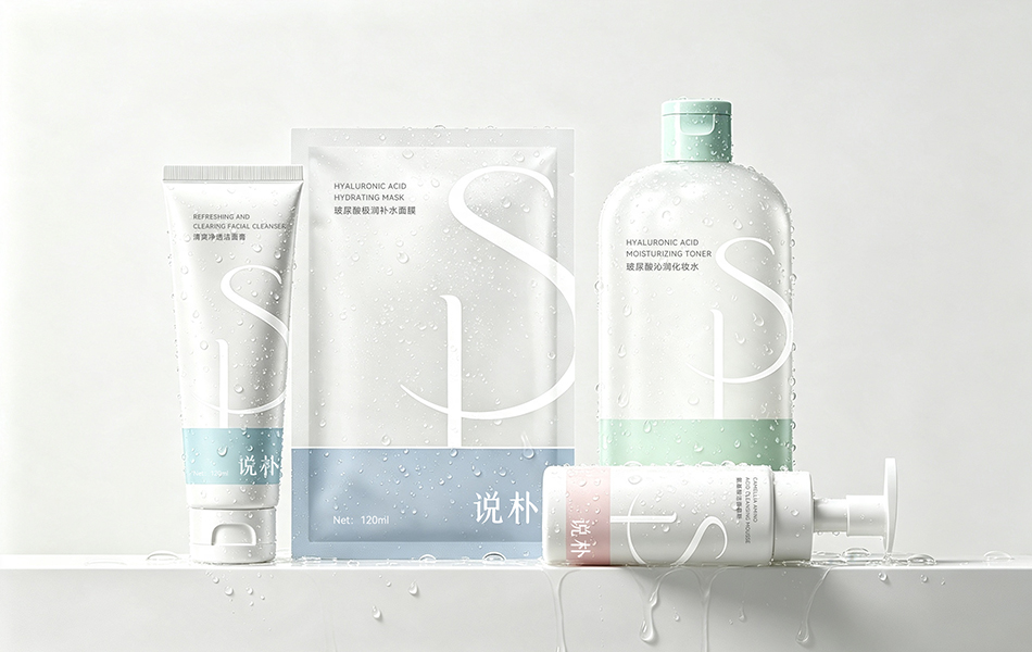 宏洛图|说朴护肤全系产品组合展示,统一视觉符号打造系列化包装体系