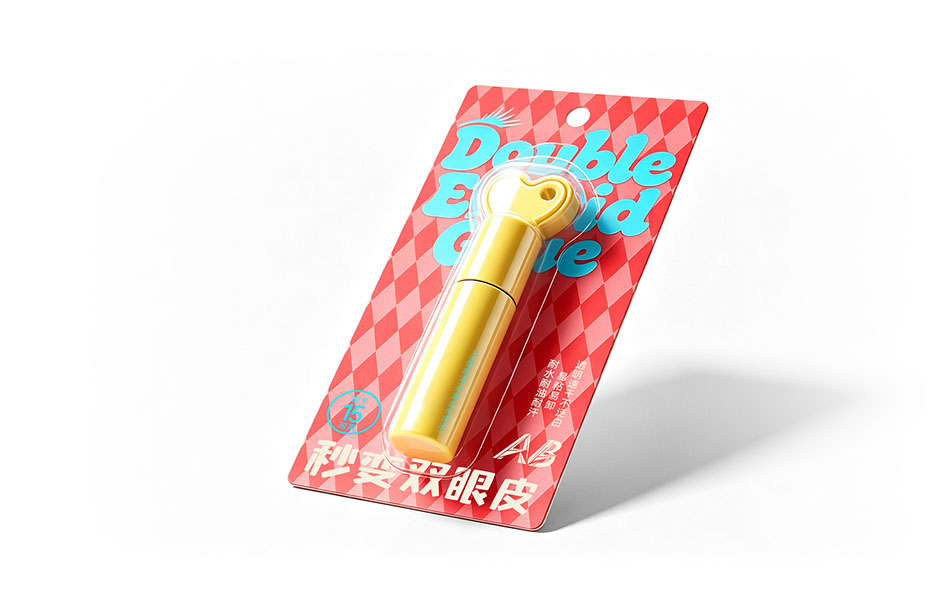 宏洛图|斜置双眼皮胶水吊卡包装,卡纸印刷 + 透明吸塑工艺展示