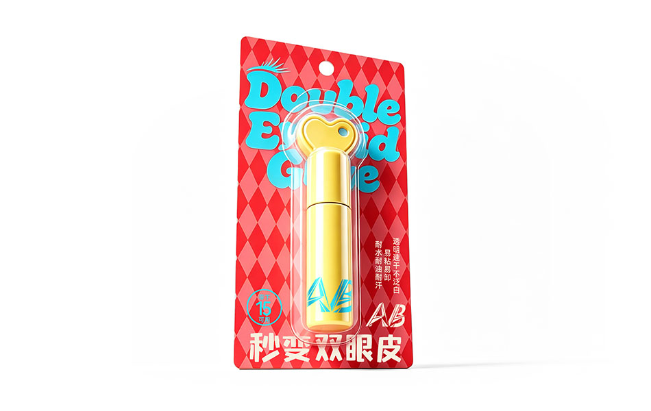 宏洛图|双眼皮胶水挂卡包装,红菱格卡纸,吸塑封装产品创意设计