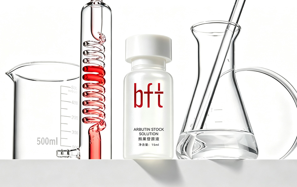 宏洛图｜bft 熊果苷原液，简约药瓶包装，化学实验器皿烘托研发理念