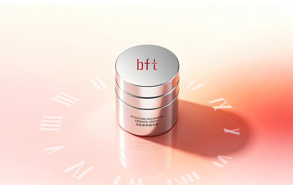 宏洛图｜bft 精华霜金属圆罐，电镀金属盖，时钟元素抗老护肤包装创意