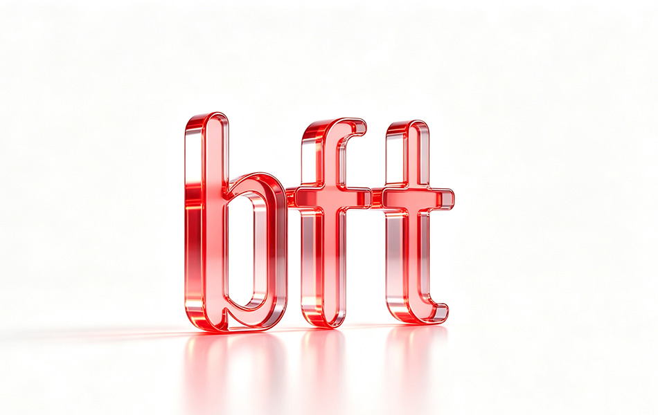 宏洛图 bft 品牌 LOGO 设计，红色透明玻璃 3D 字效，通透质感品牌视觉