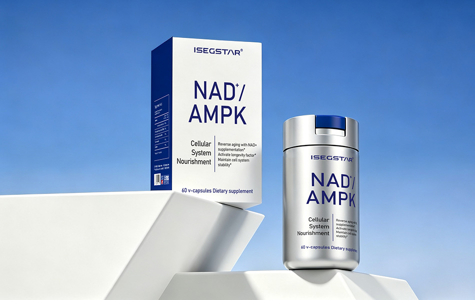 宏洛图|NAD+AMPK 膳食补充剂包装,金属瓶盒,极简科技风视觉设计