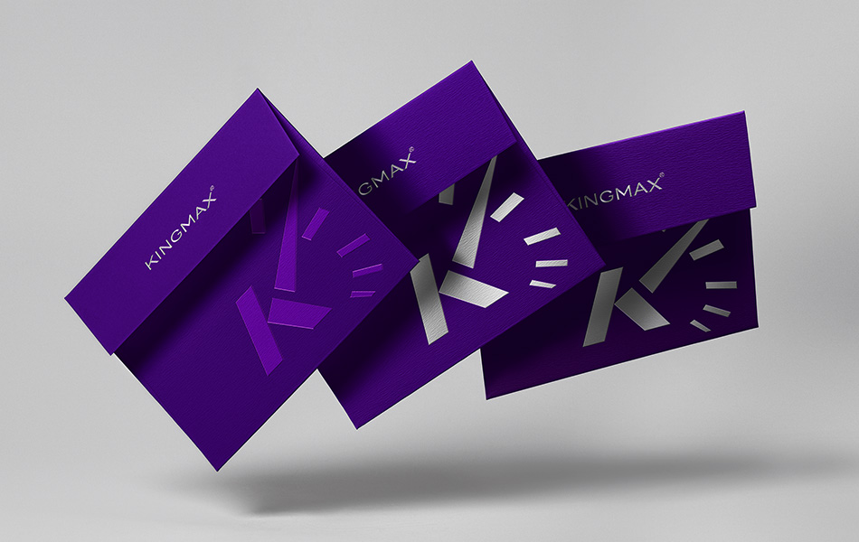 宏洛图 KINGMAX 礼盒包装设计,紫色特种纸,模切镂空工艺,几何 K 图形创意