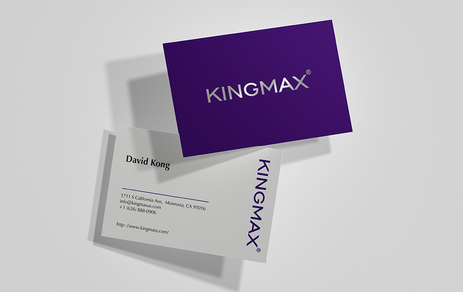 宏洛图 KINGMAX 品牌名片设计,深紫底色,烫银工艺,简约商务视觉包装创意
