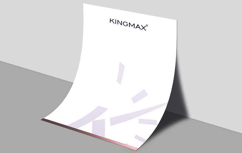 宏洛图 KINGMAX 信笺纸设计,浅紫几何底纹,品牌标识排版,简约商务纸张设计