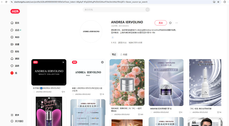 宏洛图品牌全案 ANDREA IERVOLINO 小红书官方账号主页截图