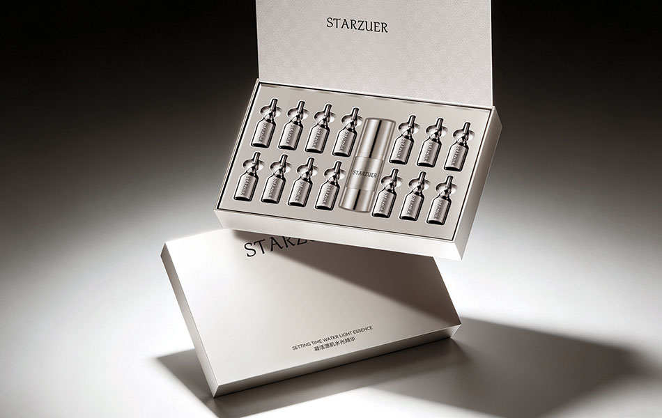 宏洛图作品:STARZUER 精华礼盒,内衬定制植托,成套护肤礼盒包装设计