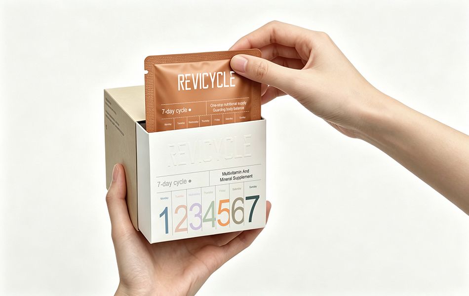宏洛图作品|REVICYCLE7 天营养包纸盒,击凸工艺,周度循环包装创意